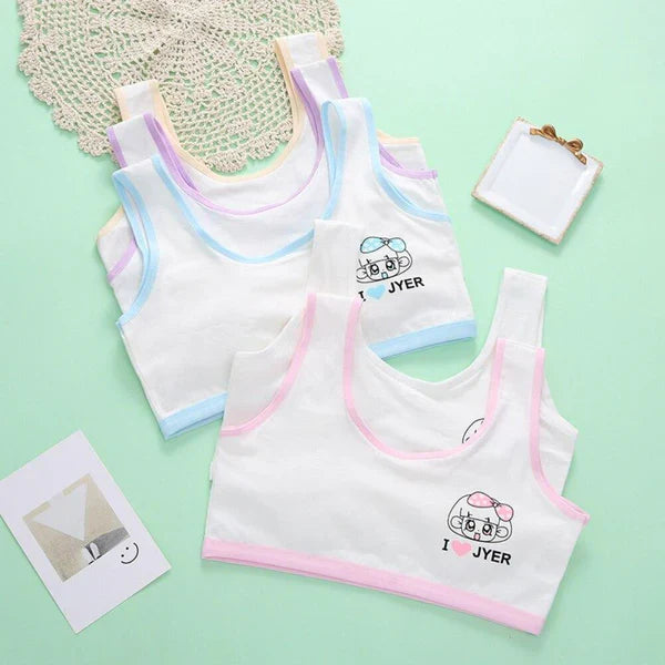 Scarler Pack Of 3 Teenage Cotton Bra Vest For Girls Non Padded Cartoon Vest Tank (8 to 16 Years)