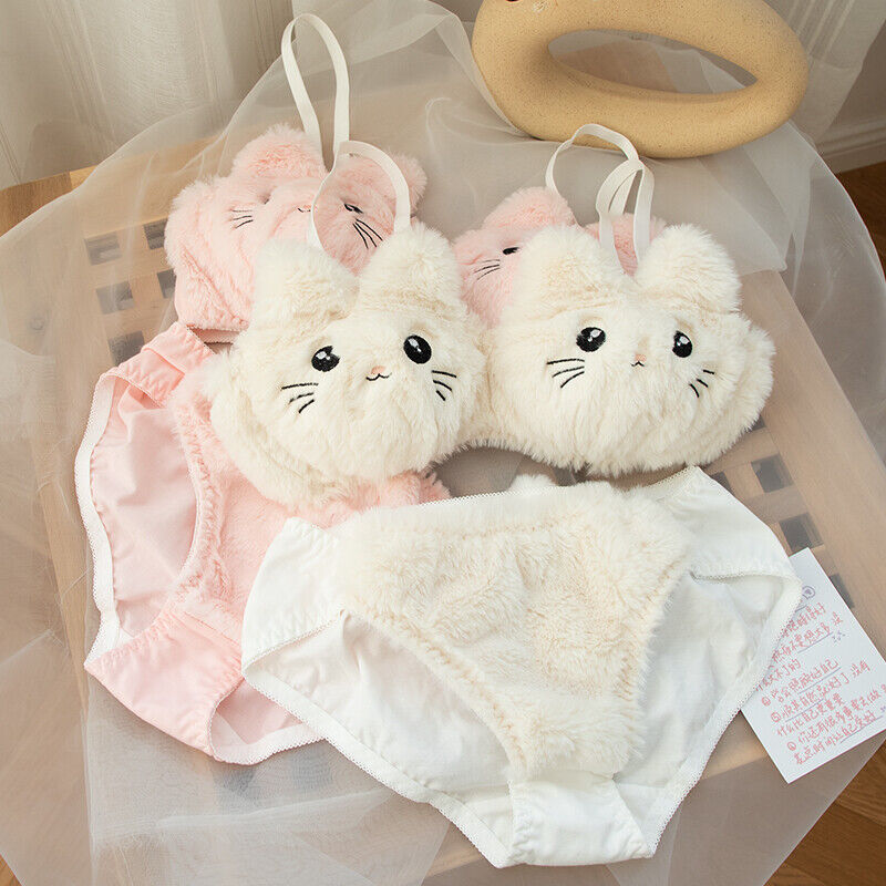 New High Quality Cute Kitty Anime Soft Plush Design Bra & Panty Set