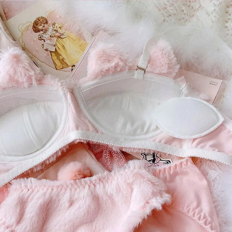 New High Quality Cute Kitty Anime Soft Plush Design Bra & Panty Set