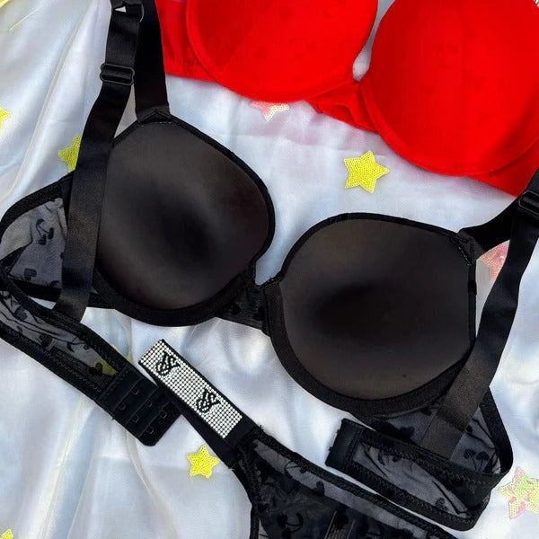 High Quality New Style victoria's secret Wired Rhinestone Straps Back Hook Adjustable Straps Bra & Panty Set