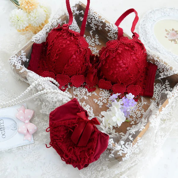 High Quality Women Lace embroidered Push Up Underwire Bra And Panty Set