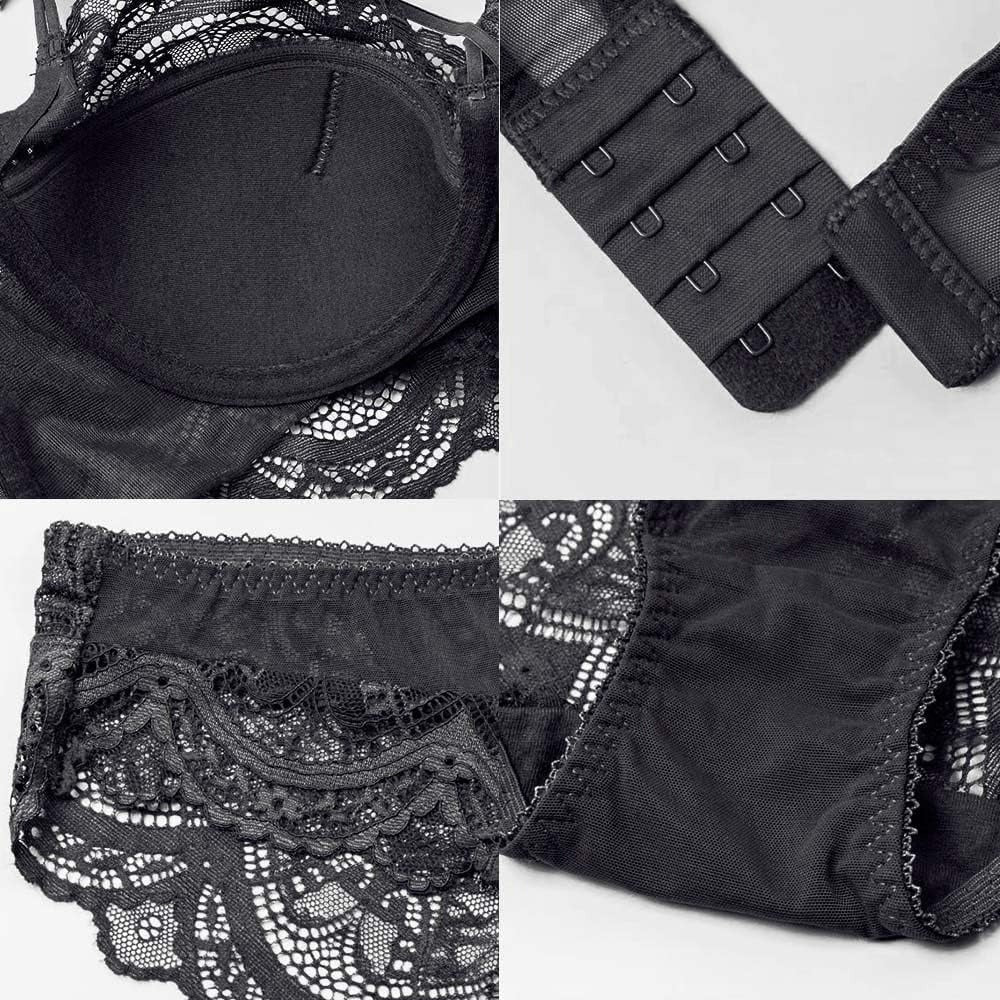 New High Quality Thin Half Cup Lace Wired Half Cup Adjustable Straps Back Closure Bridal Light Padded Bra Panty Set