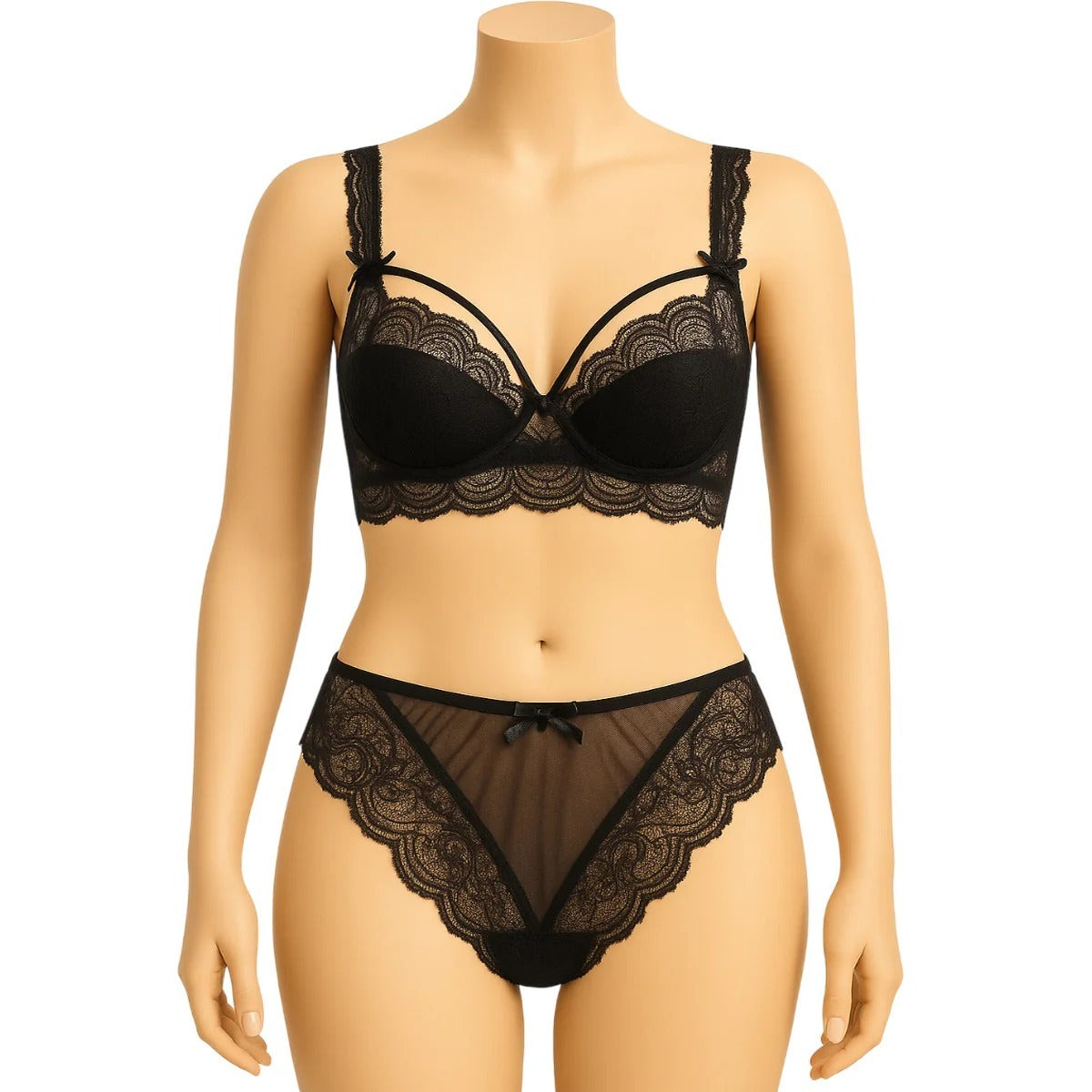 New High Quality Thin Half Cup Lace Wired Half Cup Adjustable Straps Back Closure Bridal Light Padded Bra Panty Set
