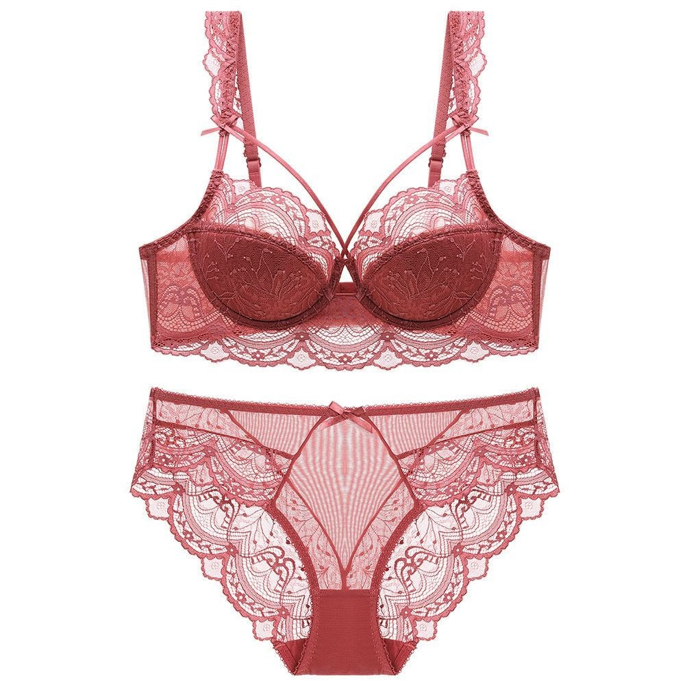 New High Quality Thin Half Cup Lace Wired Half Cup Adjustable Straps Back Closure Bridal Light Padded Bra Panty Set