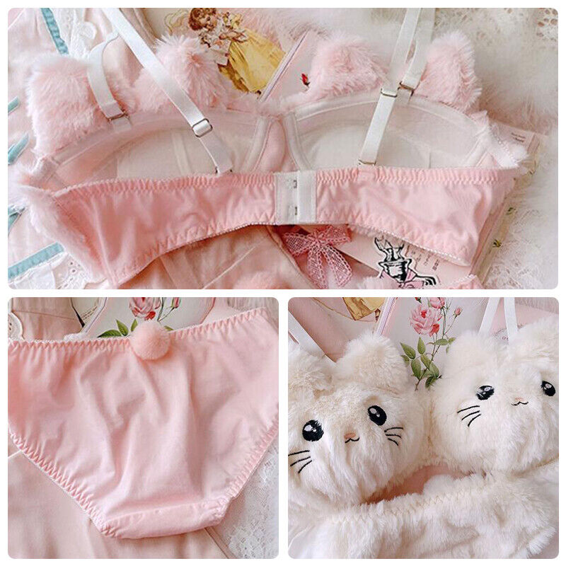 New High Quality Cute Kitty Anime Soft Plush Design Bra & Panty Set