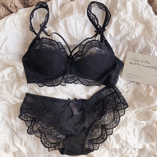 New High Quality Thin Half Cup Lace Wired Half Cup Adjustable Straps Back Closure Bridal Light Padded Bra Panty Set