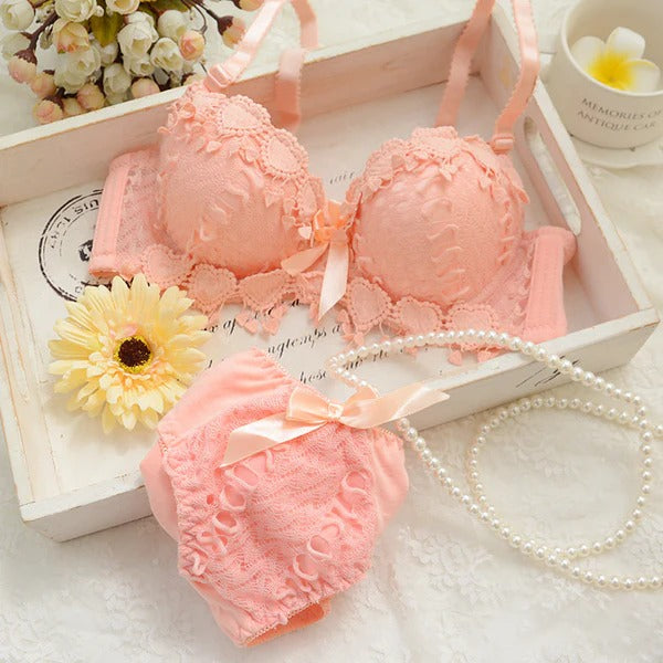 High Quality Women Lace embroidered Push Up Underwire Bra And Panty Set